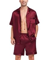 SWOMOG Pyjama Set for Men Short Sleeve Pyjamas Silk Satin Pj Set Button Down Sleepwear and Loungewear Set