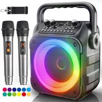 [Newest] Karaoke Machine 2 Microphones Adults: Wowstar Karaoke Speaker with Wireless Microphones - Mini Karaoke Machine Set - Portable Bluetooth PA Speaker for TV Phone Party Home Outdoor Gift Kids