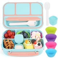 MaMix Bento Box for Kids, Lunch Box Kids, Lunch Containers for Adults,4 Compartment Leak-Proof with Sauce Snack Pot Cutlery (Bright Blue)