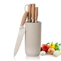 Chef Knife Set with Block, 6-Piece Kitchen Knives Set with Sharp Blades, Professional Knife Set with Ergonomic Handle, Non-Stick Stainless Steel Knife Block Set