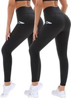 DDOBB 2 Pack Leggings for Women High Waisted Black Gym Leggings with Pockets Tummy Control Stretchy Pants Trousers for Fitness Yoga Running Regular Plus Size
