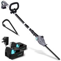 BlueMars Lawn and Garden Cordless Telescopic Pole Hedge Trimmer, 256cm Long Reach Extendable Cutter for Hedges, Bushes, Branches, Shrubs 2.0AH Battery, Charger, Shoulder Strap