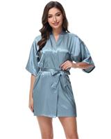 Starblazia Women's Satin Robe Dressing Gown Summer Silk Bridesmaids Robe Oblique V-Neck Short Style Bridal Dressing Gown for Women