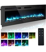 M.C.Haus Ultra-Thin Electric Fireplace Low Noise, 12 Variable & Breath Colors Flame, Recessed Wall Mounted Free Standing, Touch Screen & Remote Control, Crystal & Log Set