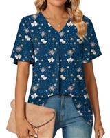 Anyally Women's Dressy-Chiffon Blouses Short Sleeve V Neck Tunic Tops for Leggings Casual T-Shirts
