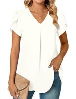 Anyally Womens Summer Dressy Chiffon Blouses V Neck Short Sleeve Tunic Tops for Leggings Casual T-Shirts
