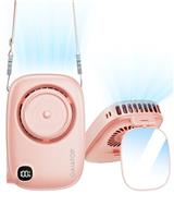 gaiatop Mini Neck Fan, Rechargeable LED Power Display 3 Speed 360Rotate Lash Makeup Mirror Cute Camera Design, Small Portable USB Handheld Desk Fans Personal Cooling Travel Essentials