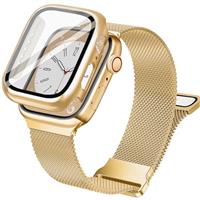 Vamyzji Compatible with Apple Watch Straps+40mm 41mm 44mm 45mm Apple Watch Case, Adjustable Dual Magnetic Milanese Mesh Metal iWatch Strap for Apple Watch Series 8 7 6 5 4 SE for Women Men Starlight