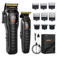 Hair Clippers for Men, Professional Mens Hair Clipper & Trimmer Set, Heavy Duty Motor Hair Cutting Kits with LED Display & 9 Guide Combs, Barber Clippers Beard Hair Trimmer, Black