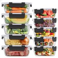 Glass Food Storage Containers 10 Pack, Glass Meal Prep Containers with Snap Lock Leakproof Lids, Reusable Microwave safe BPA-free Lunch Boxes (10 Containers & 10 Lids) 1040ml & 370ml