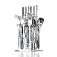 Flatware Set with Stand, 24 PCS Stainless Steel Black Cutlery Set for 6 Person, Knife Fork Spoon Mirror Polished Design Flatware Set with Holder, Dishwasher Safe & Easy to Clean