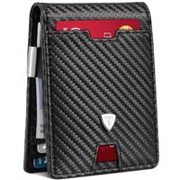 Tomylv Mens Wallets Slim RFID Blocking Carbon Fiber Leather Wallets Mens with up to 13 Credit Card Holder, Strong Money Clip & ID Window Minimalist Bi-Fold Wallets for Men UK with Gift Box - Black