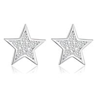 Kamise Sterling Silver Stud Earrings - Hypoallergenic Star & Moon Zirconia, 8mm Small Sleeping Earrings for Kids - Silver/Rose Gold/Gold