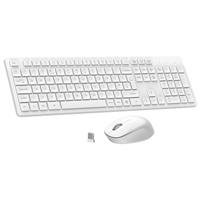 LeadsaiL Wireless Keyboard and Mouse Set, 2.4GHz USB Computer Keyboards and Mouse Combo, Soft Touch, Full Size UK QWERTY Layout with 12 Multimedia Shortcuts for HP/Lenovo Laptop and Mac-White