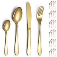 Cutlery Set, ReaNea Gold Flatware Set, Titanium Plating Cutlery Set Include Dinner Knives, Dinner Spoons, Dinner Forks, Teaspoons, Salad Forks, Dishwasher Safe