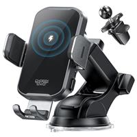 CHGeek Car Phone Holder Wireless Charger, Wireless Car Charger with 15W Fast Charging Auto Clamping for Car Dashboard Windshield Air Vent, Phone Car Holder for iPhone, Samsung Galaxy, Black