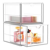 2 Pack Stackable Storage Drawers, Cosmetic Organizer, Make Up Organiser Storage, Perfume Organiser Dustproof Drawer Storage for Dresser, Bathroom, Desk