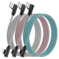 iPhone Charger Cable,3Pack[Apple MFi Certified] Right Angle 90 Degree Fast Charging iPhone Cable Nylon Braided ipad Charger Cable for iPhone 14 13 12 11 Pro Max Mini XR XS X 8 7 6s 6 iPod AirPods