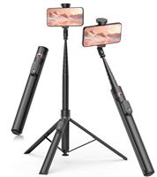 TONEOF Automatic Tripod Selfie Stick, Auto-Open Phone Tripod Stand with Magnetic Rechargable Remote, 360 Double Axes Rotatable Travel Tripod, Stable Smartphone Tripod for iPhone/Android