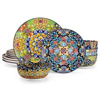 vancasso SIMI Dinner Set- 24 Pieces for 6 People, Porcelain Plates and Bowls Set, Bohemian Style Dinnerware Sets, Scratch Resistant Dinner Service Set, Dishwasher and Microwave Safe
