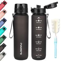 Gobravio Water Bottle 1L BPA Free Sports Drink Bottle Dishwasher Safe Canteen Bottle Leakproof Motivational Water Bottle with Time Markings