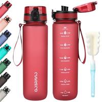 Gobravio Water Bottle 1L BPA Free Sports Drink Bottle Dishwasher Safe Canteen Bottle Leakproof Motivational Water Bottle with Time Markings