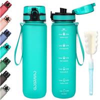 Gobravio Water Bottle 1L BPA Free Sports Drink Bottle Dishwasher Safe Canteen Bottle Leakproof Motivational Water Bottle with Time Markings