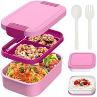 BIBURY Lunch Box, 1900ml Leakproof Stackable Bento Box for Kids Adults, Food Container with 2 Compartments, Cutlery and Sauce Pot Set, BPA Free, Microwave and Dishwasher Safe Snack Box