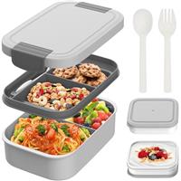 BIBURY Lunch Box, 1900ml Leakproof Stackable Bento Box for Kids Adults, Food Container with 2 Compartments, Cutlery and Sauce Pot Set, BPA Free, Microwave and Dishwasher Safe Snack Box