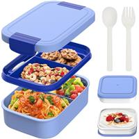 BIBURY Lunch Box, 1900ml Leakproof Stackable Bento Box for Kids Adults, Food Container with 2 Compartments, Cutlery and Sauce Pot Set, BPA Free, Microwave and Dishwasher Safe Snack Box