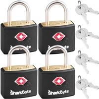 SharkByte 385 Suitcase Locks - 1, 2, 3, 4 Pack Brass Security Travel Combination Padlocks for Suitcases, Luggage, Bags, Gym Lockers