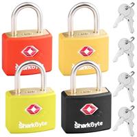 SharkByte 385 Suitcase Locks - 1, 2, 3, 4 Pack Brass Security Travel Combination Padlocks for Suitcases, Luggage, Bags, Gym Lockers