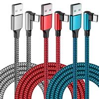 Samsung Galaxy USB C Charger Cable 3 Pack - Fast Charging Right Angle Nylon Braided for Galaxy S21/S20/S10/S9/S8, Note 10/9/8, Huawei P40/P30/P20, Xiaomi, Google Pixel