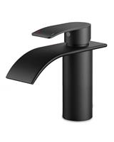 FORIOUS Waterfall Bathroom Taps,Stainless Steel Bathroom Sink Taps with Spout Height 80MM,Single Handle Mixer Cold and Hot Water Basin Taps Water-Saving, Energy-Saving Matte Black