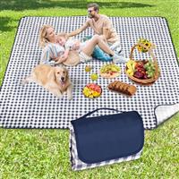 Picnic Blanket Waterproof 200x200cm Large Travel Blanket Beach Blanket, Slip Resistant With Carrying Handle for Family Picnic Beach Camping, Blue Plaid