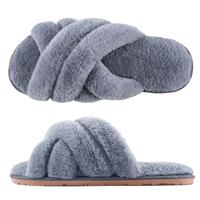YUTYTH Womens Slippers Fluffy Slippers Open Toe House Sliders Anti-Skid Cross-Band Ladies Slippers with Comfy Warm Faux Fur Shoes for Home Indoor