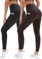 DDOBB 2 Pack Leggings for Women High Waisted Black Gym Leggings with Pockets Tummy Control Stretchy Pants Trousers for Fitness Yoga Running Regular Plus Size