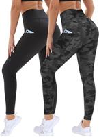 DDOBB 2 Pack Leggings for Women High Waisted Black Gym Leggings with Pockets Tummy Control Stretchy Pants Trousers for Fitness Yoga Running Regular Plus Size