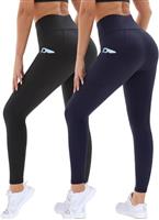 DDOBB 2 Pack Leggings for Women High Waisted Black Gym Leggings with Pockets Tummy Control Stretchy Pants Trousers for Fitness Yoga Running Regular Plus Size