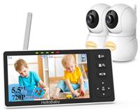 HelloBaby Baby Monitor with 1080P Baby Camera,Video Baby Monitor with Camera and Night Vision, 5.5 Split IPS Screen, No WiFi,ECO Mode, 2-Way Audio,Pan-Tilt-Zoom, 1000ft,Temp Time Display,Night Light