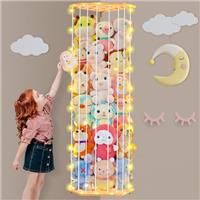 Unicorn Castle Corner Stuffed Animal Storage Wood Soft Toy Shelf with Adjustable Length Large Corner Plush Toys Holder with Light Nursery Hanging Organizer
