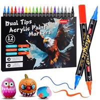 Acrylic Paint Pens Markers,20 Color Paint Markers Dual Fine & Brush Tips For Rock Painting,Fabric,Metal,Glass,Wood,Canvas,Ceramic,Plastic,Non-Toxic & Odor,Premium Art And DIY Craft Supplies