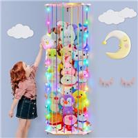 Unicorn Castle Corner Stuffed Animal Storage Wood Soft Toy Shelf with Adjustable Length Large Corner Plush Toys Holder with Light Nursery Hanging Organizer