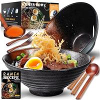 YTLEMON Ceramic Ramen Bowl Set of 2 - Porcelain Japanese Salad Noodles Cereal Fruit Pasta Soup Large Bowls 21000 ml 34 Ounces with Recipes Chopsticks and Spoons for Party Camping