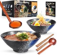YTLEMON Ceramic Ramen Bowl Set of 2 - Porcelain Japanese Salad Noodles Cereal Fruit Pasta Soup Large Bowls 21000 ml 34 Ounces with Recipes Chopsticks and Spoons for Party Camping