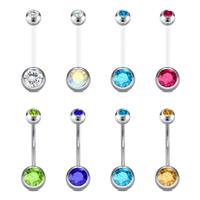 6-38mm Belly Button Bars and Pregnancy Belly Bar 14G Silver Belly Button Piercing Flexible Plastic Maternity Belly Bar Surgical Steel Rhinestone Belly Piercing Jewelry