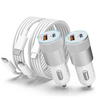 Car Charger, USB C Car Charger Adapter with 2 Pack 48W Car USB Charger 2 Port Car Fast Charge Cigarette Lighter USB Charger 12V USB Socket with 2xUSB C to C Cable for iPhone 16 15 Pro Samsung iPad