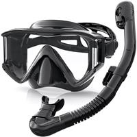 Zeligerstar Snorkel Set Adults, 3 Window Panoramic View Snorkel Mask Anti-Fog, Leak-Proof Scuba Diving Mask with Mesh Bag, Dry Top Mask and Snorkel Set for Adult and Teen