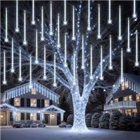 PEMOTech Meteor Shower Lights Outdoor, 16 Tubes 576 LED 15.7 Inch Christmas Icicle Waterproof Falling Snow for Party Wedding Tree Garden Decorations, Cool White