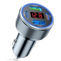 4 Port USB C Car Charger Adapter, Metal, Dual USB C, Fast Charging, Voltmeter, for iPhone 15/14/13/12, Samsung Galaxy, iPad